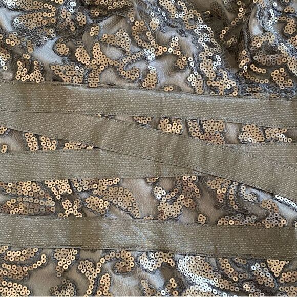 Tadashi Shoji Lace Gold Sequin Overlay Taupe Smoked Pearl Cocktail Dress Sz 2 - Picture 10 of 16